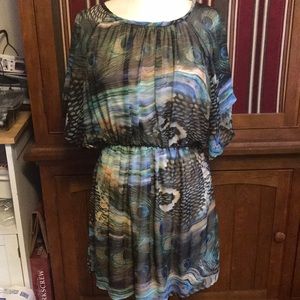 Peacock print chiffon dress